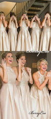 Champagne Gold A-line Stain Long Bridesmaid Dresses - RongMoon