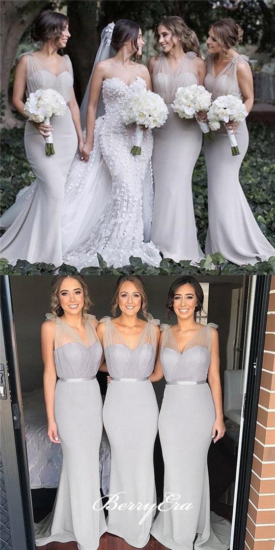 Lovely Long Mermaid Light Grey Bridesmaid Dresses - RongMoon