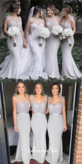 Lovely Long Mermaid Light Grey Bridesmaid Dresses - RongMoon