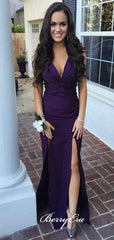 V-neck Slits Mermaid Purple Long Bridesmaid Dresses - RongMoon
