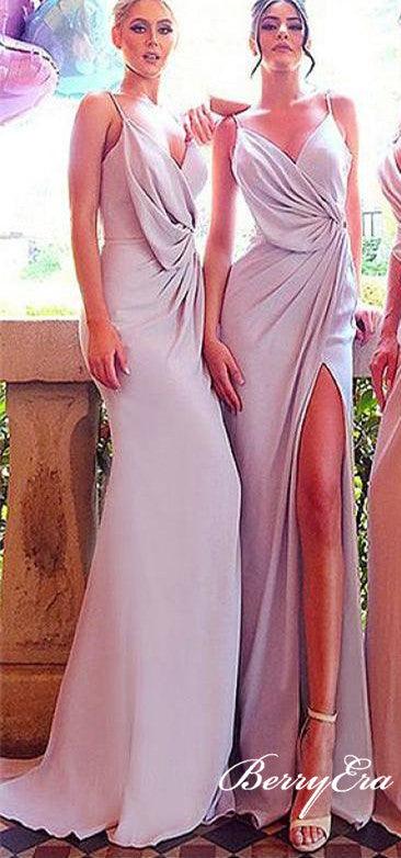 Spaghettu Long Mermaid Side Slit Jersey Bridesmaid Dresses - RongMoon