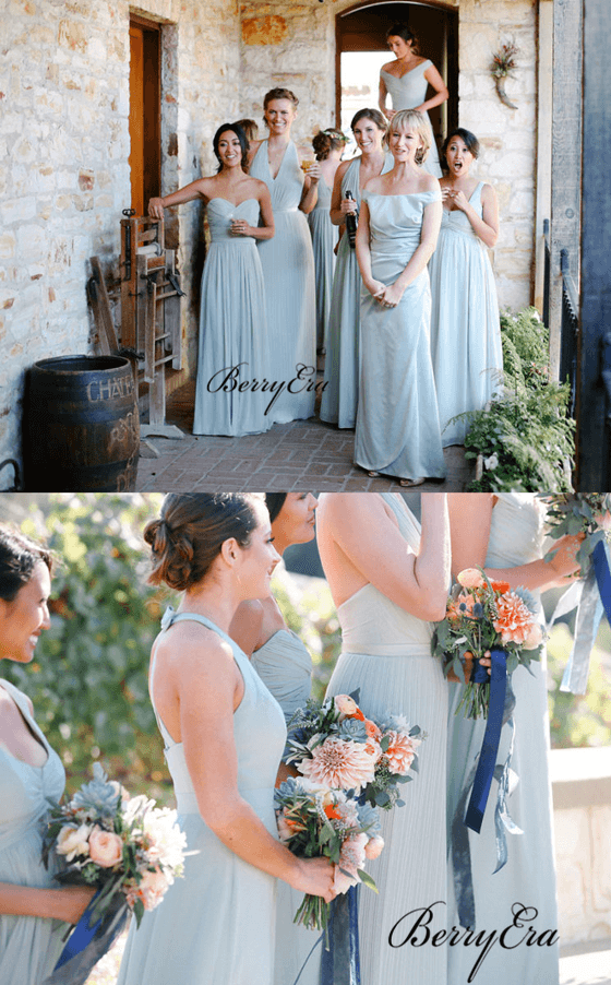 Mismatched Light Blue Chiffon Long Bridesmaid Dresses - RongMoon