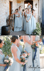Mismatched Light Blue Chiffon Long Bridesmaid Dresses - RongMoon