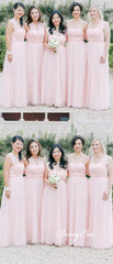 Pink Convertible Long A-line Tulle Bridesmaid Dresses - RongMoon