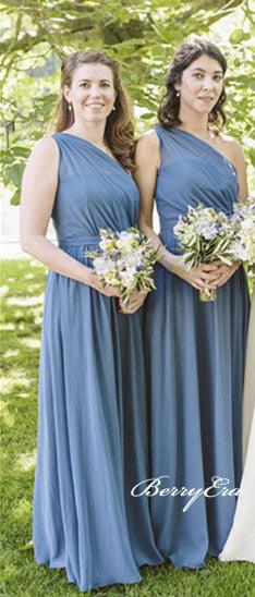 One Shoulder A-line Chiffon Long Bridesmaid Dresses - RongMoon