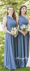 One Shoulder A-line Chiffon Long Bridesmaid Dresses - RongMoon