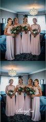 Cap Sleeves A-line Chiffon Blush Pink Long Bridesmaid Dresses - RongMoon