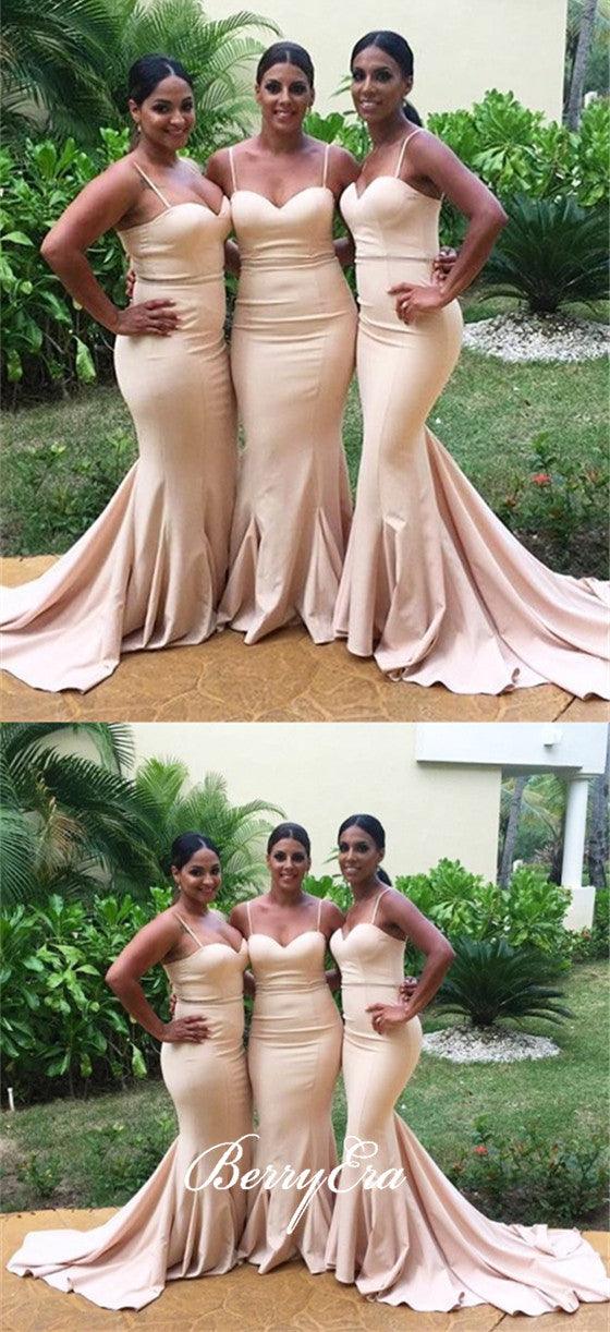 Spaghetti Long Mermaid Jersey Bridesmaid Dresses - RongMoon