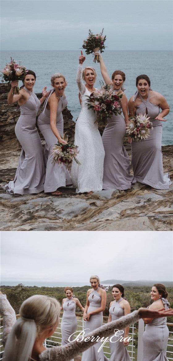 Halter Long Mermaid Grey Bridesmaid Dresses - RongMoon