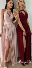 Lovely A-line Side Slit Long Bridesmaid Dresses - RongMoon
