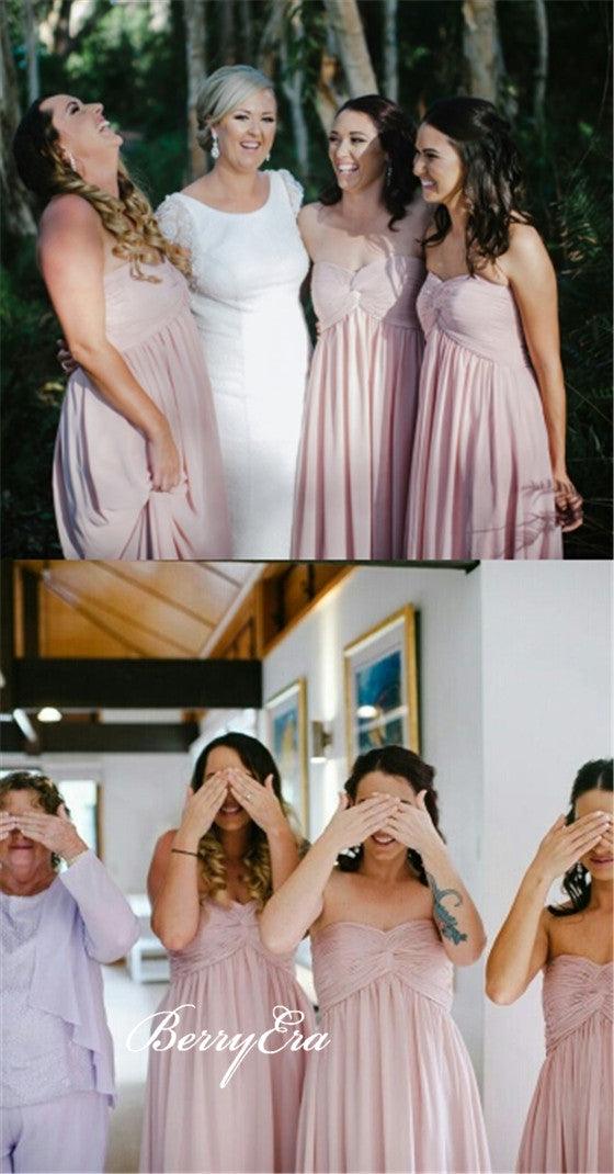 Sweetheart Log A-line Blush Pink Chiffon Long Bridesmaid Dresses - RongMoon