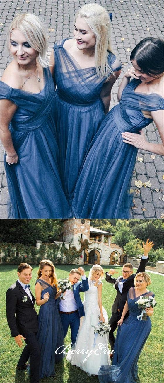 Elegant Long A-line Tulle Sleeveless Bridesmaid Dresses - RongMoon
