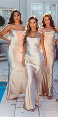 Sexy Long Sheath Elastic Satin Bridesmaid Dresss, Long Bridesmaid Dresses, Bridal Party Dresses - RongMoon
