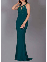 Sheath / Column Bridesmaid Dress Halter Neck Sleeveless Elegant Sweep / Brush Train Lace with Beading - RongMoon
