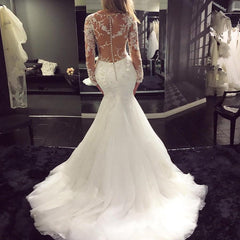 Long Sleeves Mermaid Wedding Dresses Lace Appliques