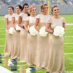 Silver Sequins Long Bridesmaid Dresses Ruffles Back Wedding Party Dress
