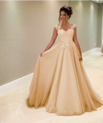 Tulle Floor Length Prom Dresses Lace Appliques