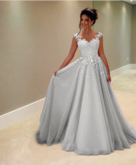 Tulle Floor Length Prom Dresses Lace Appliques