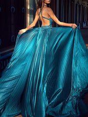 Sparkle Backless Beading Green Pleats Prom Dress