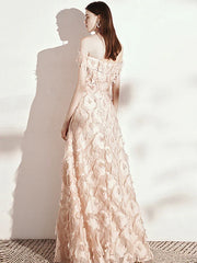 Off The Shoulder Champagne Feather Long Prom Dress