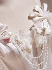 Spaghetti Strap Satin White Floral Short Prom Dress