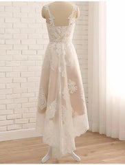 Lace High Low Short Beading Straps Wedding Dress