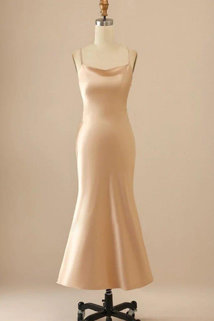 Mermaid Champagne Beach Long Bridesmaid Dress - RongMoon