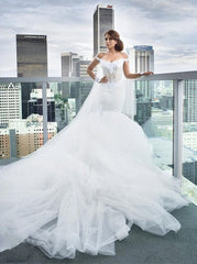 Mermaid Sheer Sleeves Off the Shoulder Bridal Wedding Dress