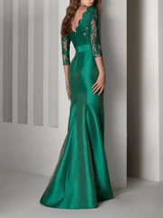 Mermaid / Trumpet Beautiful Back Elegant Engagement Formal Evening Dress Scalloped Neckline 3/4 Length Sleeve Floor Length Lace Satin with Sash / Ribbon Embroidery - RongMoon