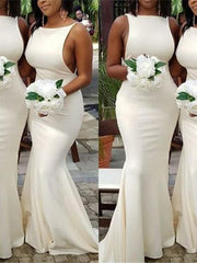 Mermaid / Trumpet Bridesmaid Dress Jewel Neck Sleeveless Sexy Floor Length Stretch Fabric with Solid Color - RongMoon