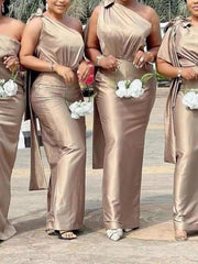Mermaid / Trumpet Bridesmaid Dress One Shoulder Sleeveless Elegant Floor Length Charmeuse with Bow(s) / Draping - RongMoon