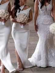 Mermaid / Trumpet Bridesmaid Dress One Shoulder Sleeveless Sexy Floor Length Stretch Fabric with Solid Color - RongMoon