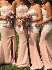 Mermaid / Trumpet Bridesmaid Dress Spaghetti Strap Sleeveless Sexy Sweep / Brush Train Stretch Chiffon with Appliques / Split Front - RongMoon
