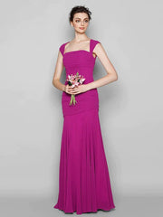Mermaid / Trumpet Bridesmaid Dress Square Neck Sleeveless Open Back Floor Length Chiffon with Ruched - RongMoon