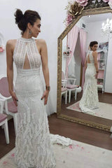 Jewel Neck Keyhole Sexy Mermaid Wedding Dress