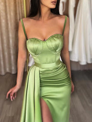 Spaghetti Strap Pink Trumpet Mermaid Prom Dress