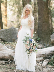 A Line Appliques Long Sleeve Boho Wedding Dress