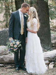 A Line Appliques Long Sleeve Boho Wedding Dress