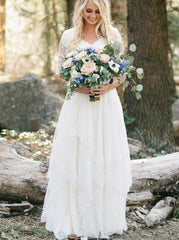 A Line Appliques Long Sleeve Boho Wedding Dress