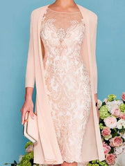 Mother of the Bride Dress Elegant Jewel Neck Knee Length Lace 3/4 Length Sleeve - RongMoon