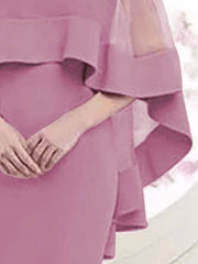 Mother of the Bride Dress Elegant Square Neck Knee Length Satin Tulle 3/4 Length Sleeve with Appliques - RongMoon