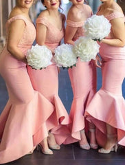 Mermaid / Trumpet Bridesmaid Dress V Neck Sleeveless Sexy Court Train Stretch Chiffon / Stretch Fabric with Appliques - RongMoon