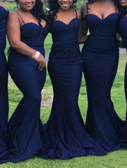 Mermaid / Trumpet Bridesmaid Dress Sweetheart Neckline / Spaghetti Strap Sleeveless Elegant Sweep / Brush Train Spandex with Pleats / Solid Color - RongMoon