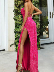 Fuchsia Backless  Spaghetti Strap Sequin Prom Dress