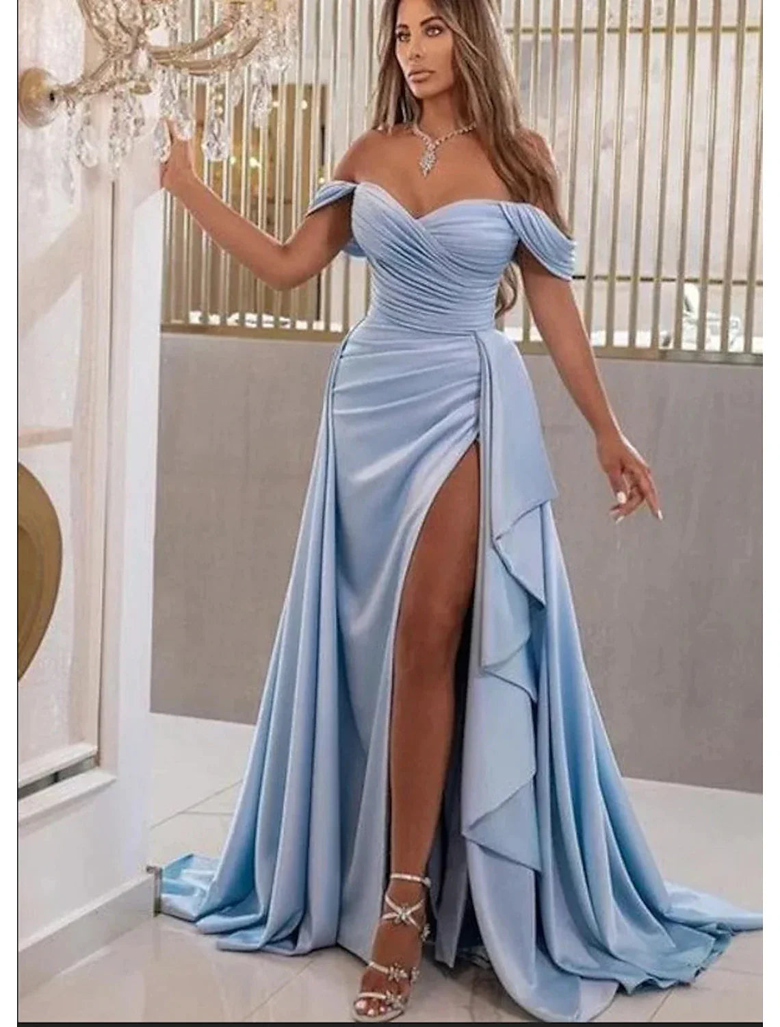 A-Line Prom Dresses High Split Dress Prom Sweep / Brush Train Sleeveless Sweetheart Charmeuse with Slit