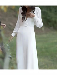 Long Sleeve Backless Sheath Column Chiffon Weddding Dress