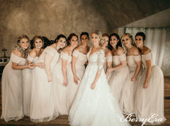 Off Shoulder Long A-line Tulle Bridesmaid Dresses - RongMoon