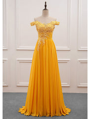 A-Line Wedding Guest Dresses Floral Dress Prom Wedding Party Sweep / Brush Train Sleeveless Off Shoulder Chiffon with Appliques