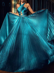 Sparkle Backless Beading Green Pleats Prom Dress