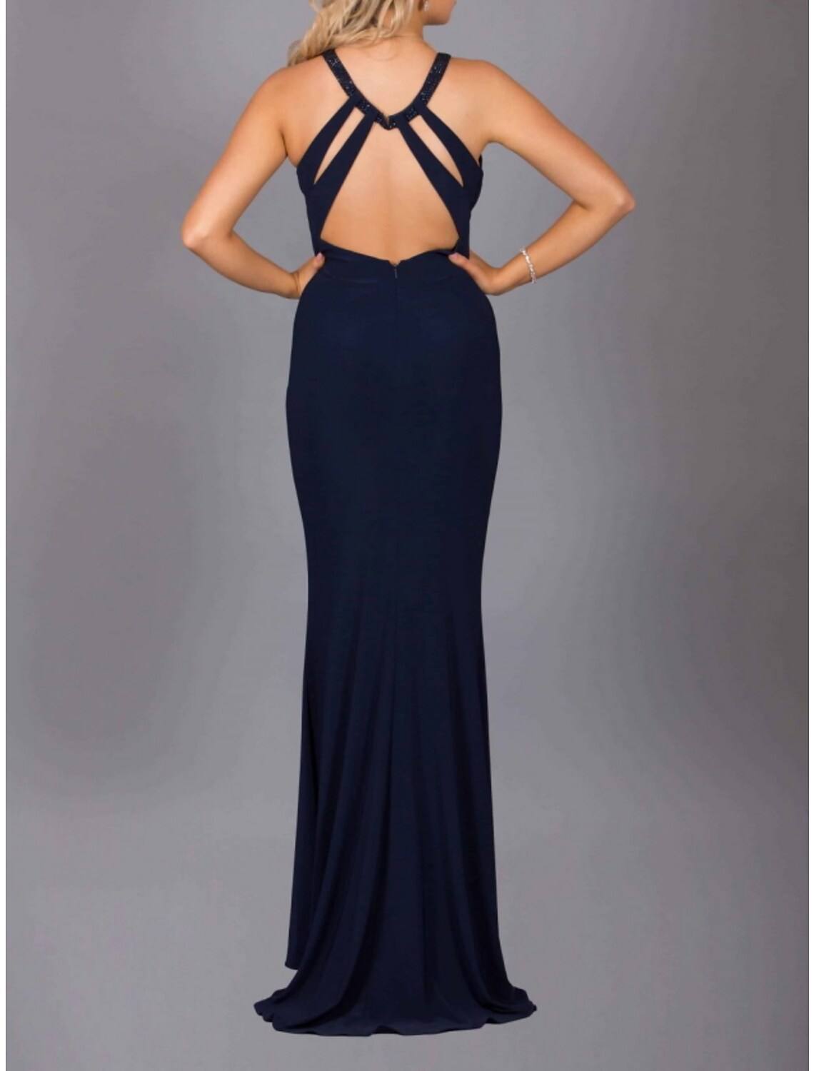Sheath / Column Bridesmaid Dress Halter Neck Sleeveless Elegant Sweep / Brush Train Lace with Beading - RongMoon